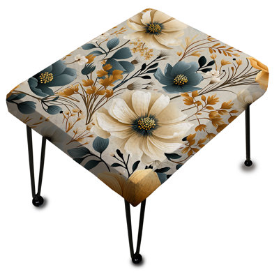 Beige Begonia Cottage Collage - Floral Rectangle Ottoman