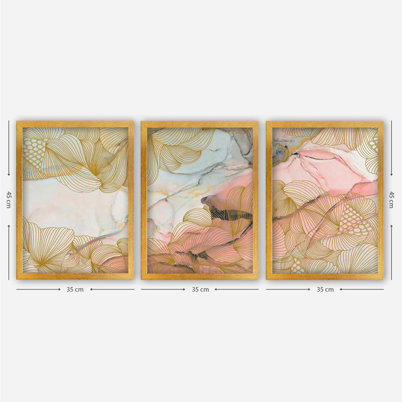 Ensemble de 3 peintures élégantes encadrées décoratives, 13,8 x 17,7 pouces chacune | 100% panneau de fibres à densité moyenne avec cadre en plastique durable, épaisseur: 0,8 pouce | Parfait pour la décoration intérieure, le salon et l'esthétique de bureau