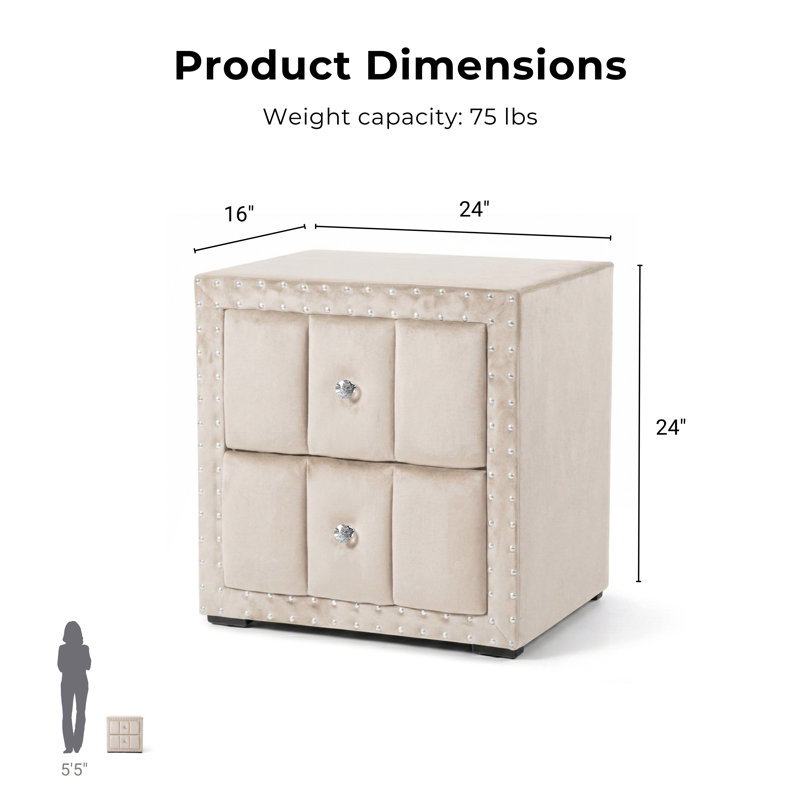Gianni 2-Drawer Nightstands (Set Of 2), Beige