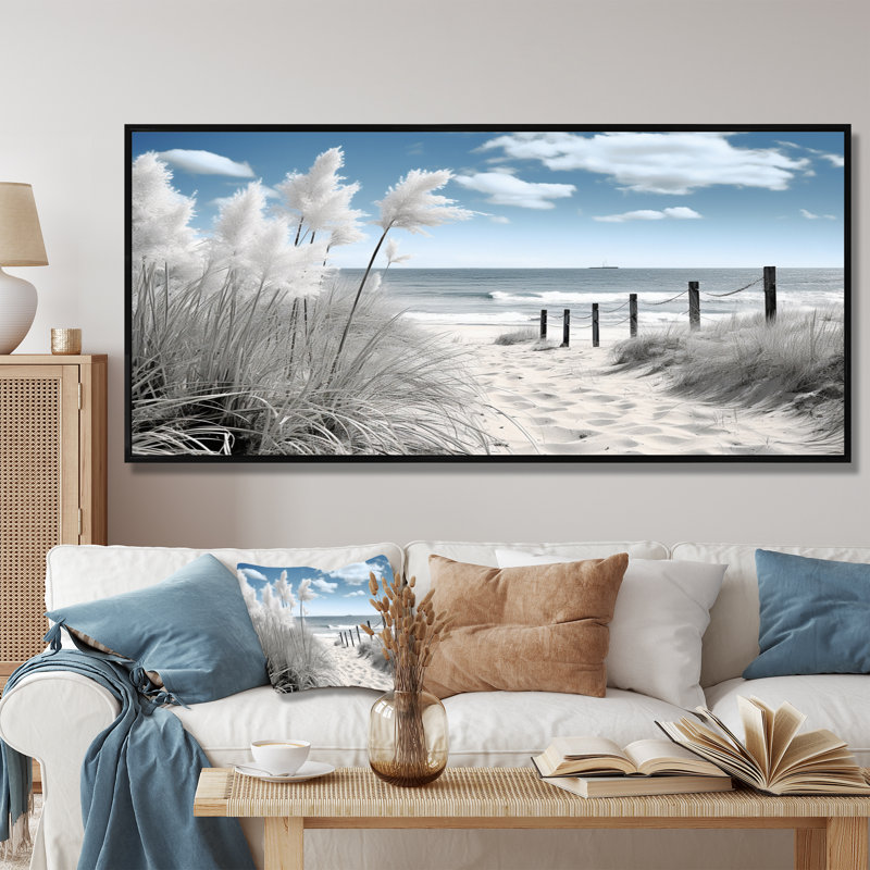Beach Seascape Dreams Path II - Print, Floater Framed Print, 28" H x 60" W, Black