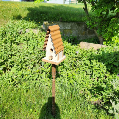 Chippy White Church-Style Wren Birdhouse, Reclaimed Barnwood Bird House with Metal Roof, Hanging or Post Mount
