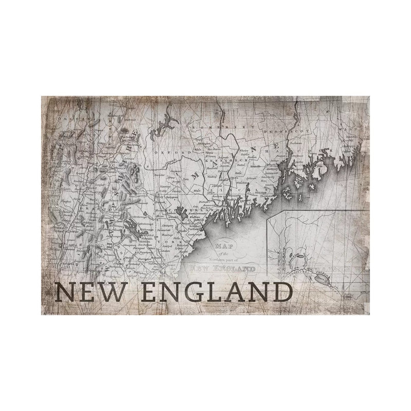 New England Map by PI Galerie - Wrapped Canvas Print, 20.32 cm H x 30.48 cm W