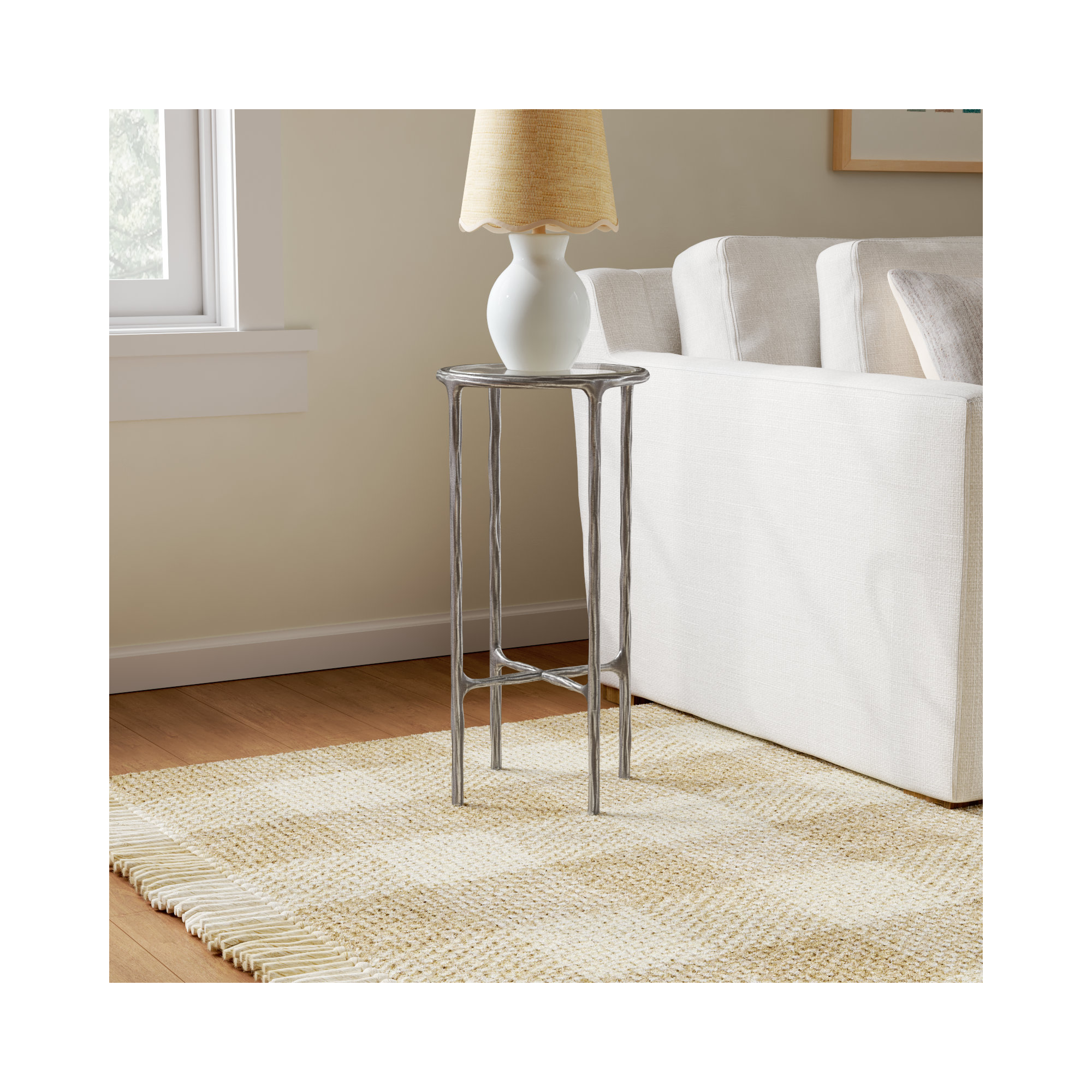 Evelynn Glass Cross Legs End Table, Silver