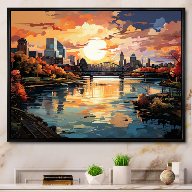 Boston Popart II - reproduction sur toile, Cadre flottant noir, H 16 po x l 32 po x P 1 po