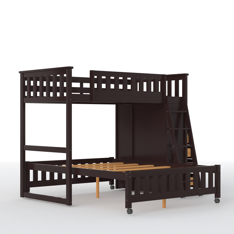 Lit superposé simple en bois avec six tiroirs Ekansh, Espresso