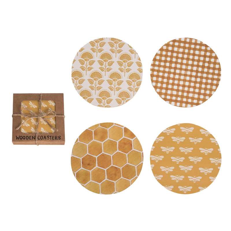  Ensemble de 4 sous-verres en bois avec abeilles