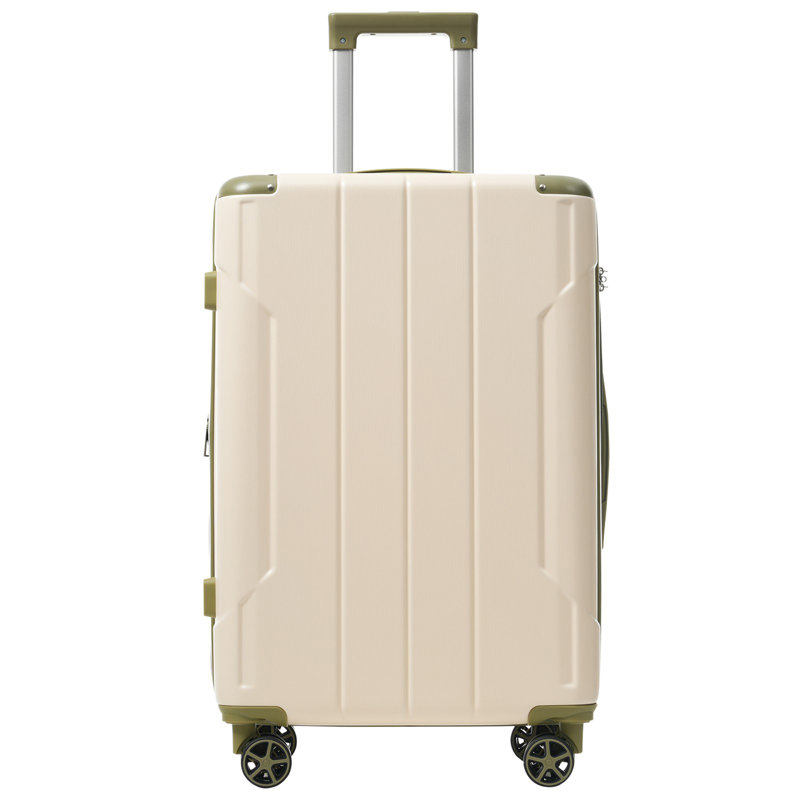 Hardshell Luggage, Lightweight Durable ABS Suitcases With Double Wheels, Expandable 28-Inch Checked Travel Luggage(White And Green)