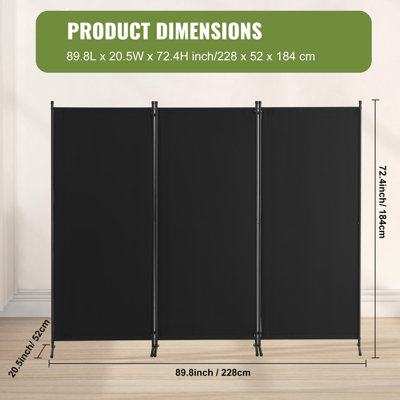 Paravent, diviseurs de pièce 102 x 71 pouces et écrans d'intimité pliables à 3 panneaux, cloisons de séparation en tissu pour bureau, chambre à coucher, salle à manger, bureau, autoportant, noir