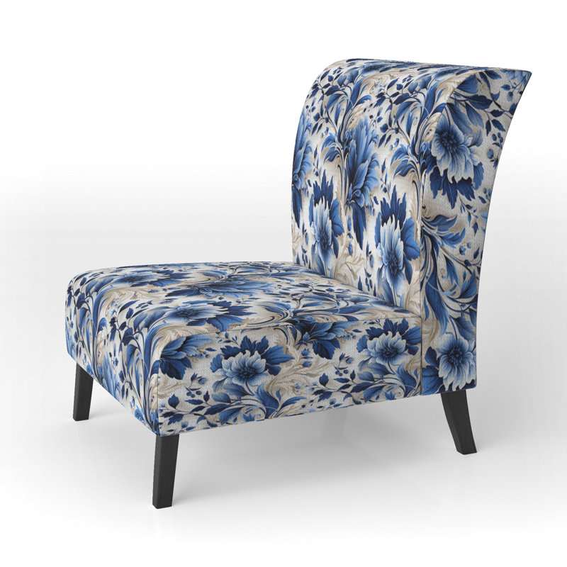 Motif victorien de feuilles d'acanthe bleu cobalt - Fauteuil de chambre rembourré de style campagnard, fauteuil d'appoint bleu