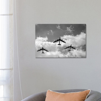 1950s Three B-52 Stratofortress Bomber Airplanes in Flight Formation As Seen from the Ground Directly over Head 1 Piece Wrapped Canvas Wall Art