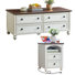 Ensemble de 2 tables basses et table de chevet Farmhouse, table basse 48 po en bois et table de chevet 18 po avec station de charge