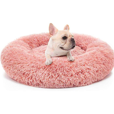 Lit pour chien pour petits chiens de taille moyenne, lit pour chien apaisant, lit douillet et rond lavable pour chiot et chaton avec fond antidérapant