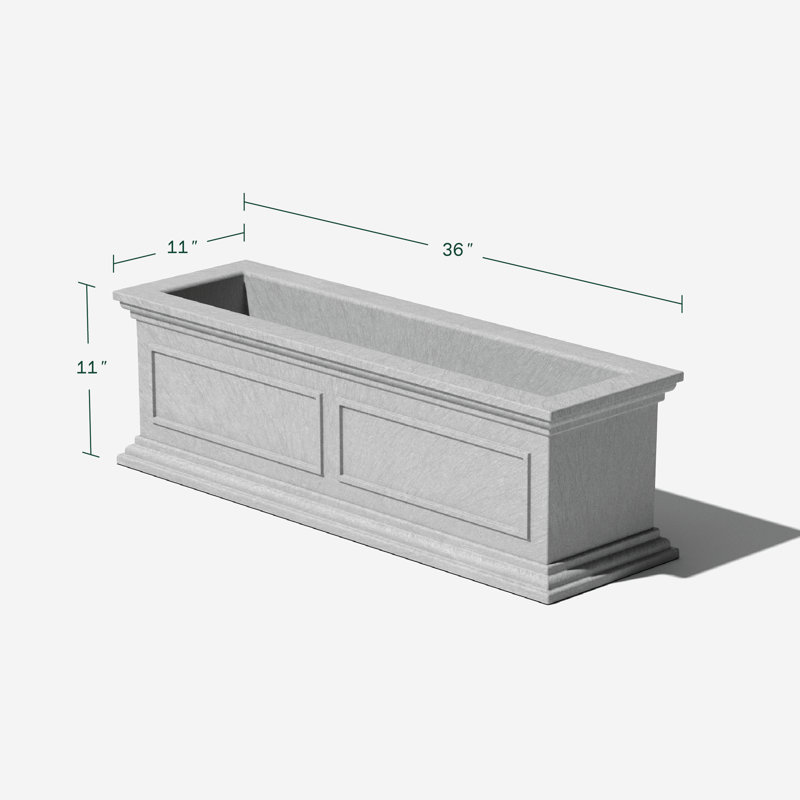 Abram 36" W Double Walled Window Box Planter with Drainage Holes, Gray, 2
