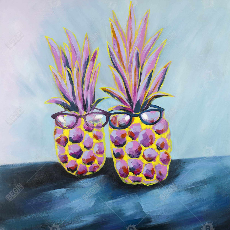 Funny pineapples with sunglasses - 26"x26" Throw pillow - Poly twill - Print on demand