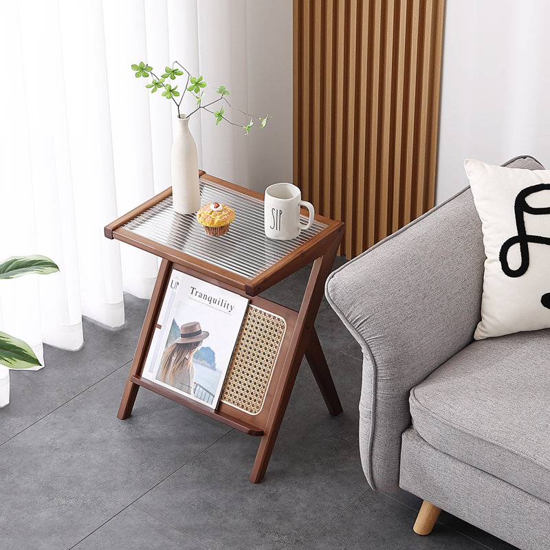 Table de bout en verre, H 22 po x l 11,8 po x P 15,7 po, Brun