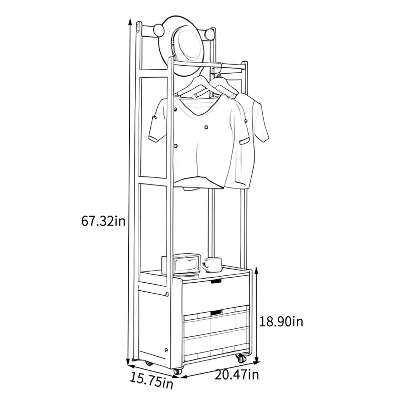 Portemanteau mobile de grande capacité avec rangement, Burlywood