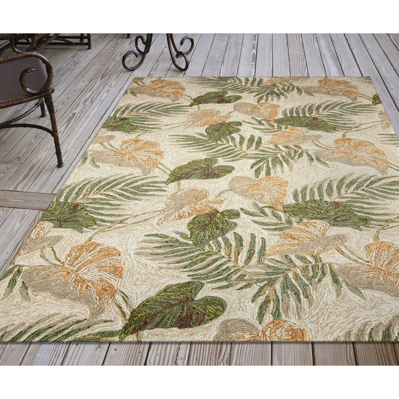 Demirhan Floral Handmade Tufted Tan Indoor / Outdoor Area Rug, Rectangle 3'6" x 5'6"