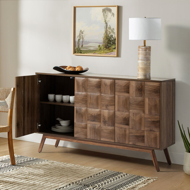 Morlan 53"W Mid-Century Modern Sideboard with Adjustable Shelves, Walnut