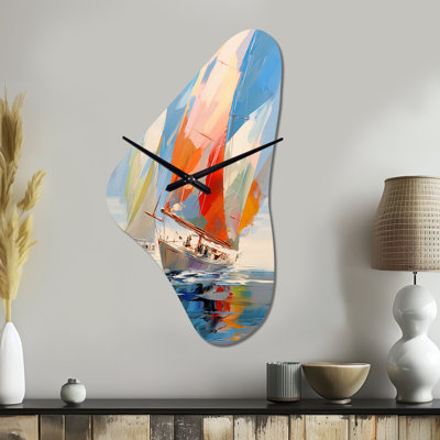 Satavia Sailboat Abstract Winds I - Boat Sailing Unique Shape Metal Clocks, Modern Asymmetrical Metal Wall Clock Print