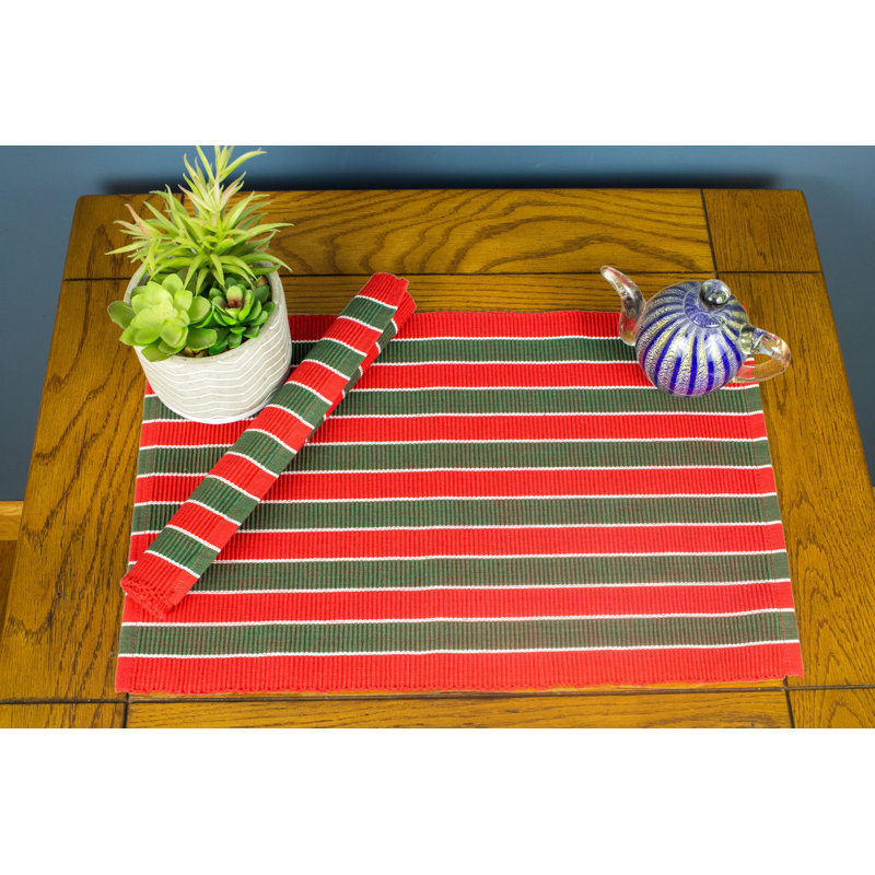 Ensemble de 6 napperons des fêtes Bludabu, Rouge / Vert, À rayures