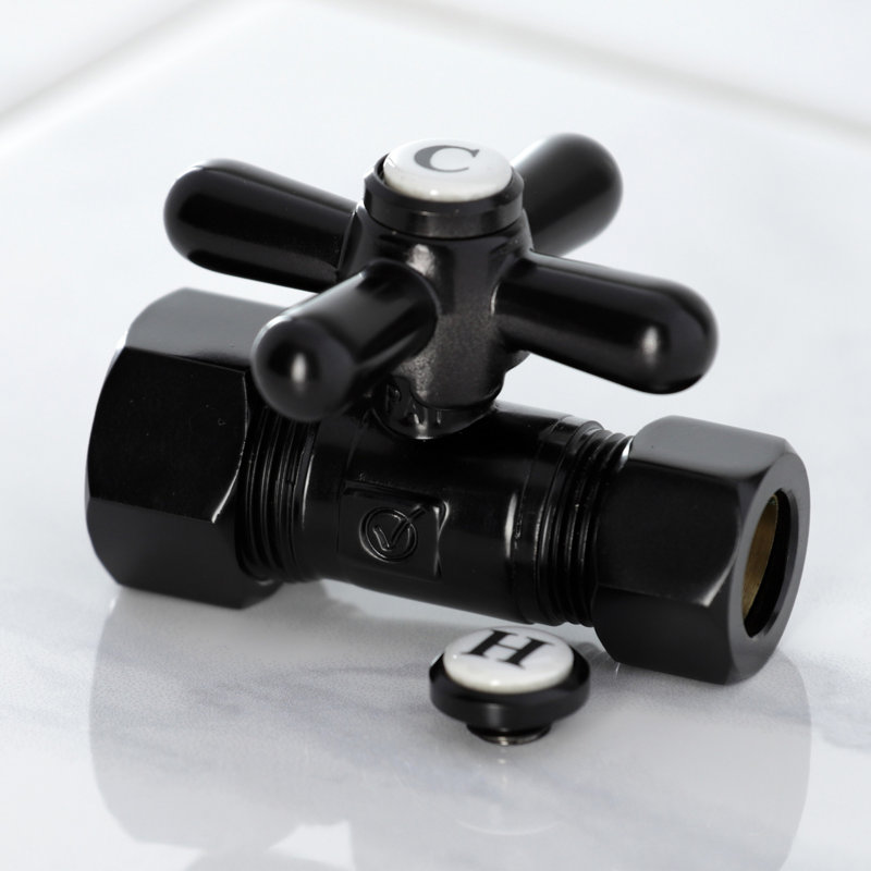 Kingston Brass Vintage 5/8-Inch OD Comp x 1/2-Inch OD Comp Quarter-Turn Straight Stop Valve, Matte Black