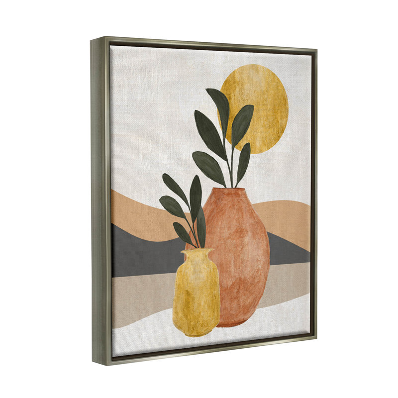 «Desert Sun», art géométrique encadré flottant par Janet Tava, H 31 po x l 25 po x P 1,7 po, Cadre flottant gris lustré