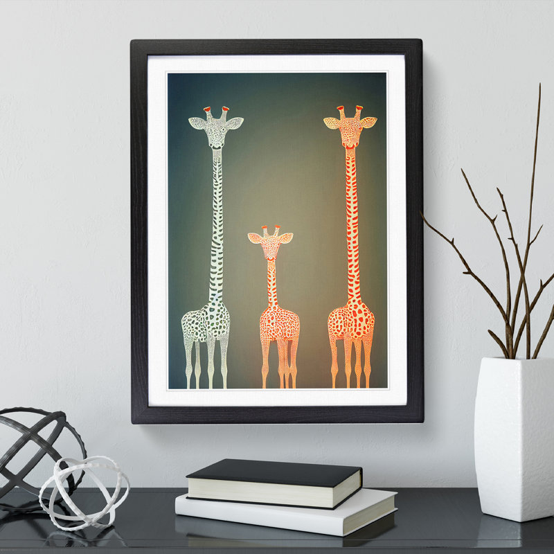 The Three Giraffes - Framed Print, Black, 46cm H x 34cm W x 2cm D
