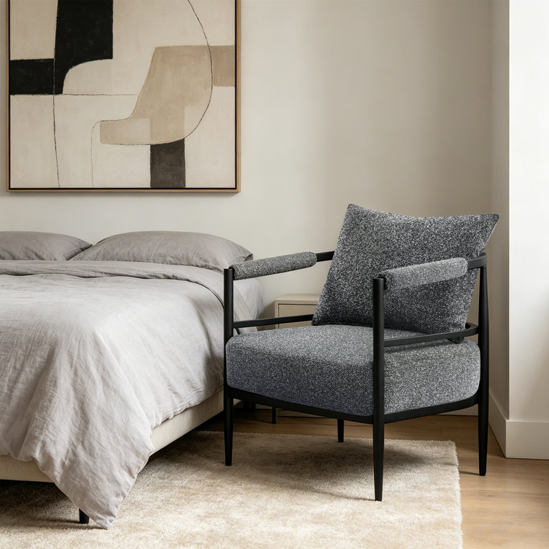 Modern Curved-Back Accent Chair With High-Density Foam Cushion– Upholstered Armchair For Living Room, Office, Or Lounge, Gray