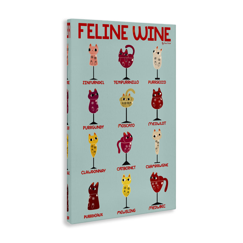 Toile «Clever Feline Wine Drinks» par Carrie Cantwell, H 24 po x l 16 po