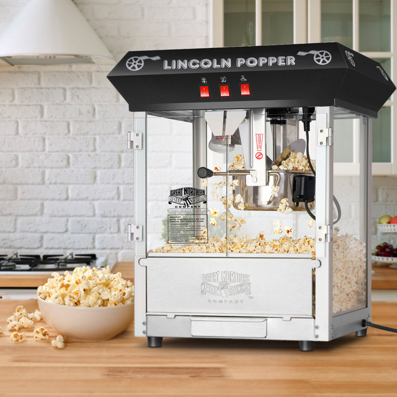 Machine à maïs soufflé Great Northern Popcorn Lincoln avec plateau à grains, lumière chauffante et accessoires