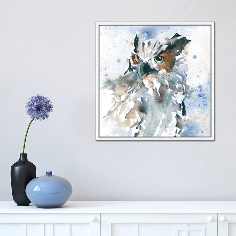 Owl on Blue 1 Piece Painting on Canvas, 45.72 cm H x 45.72 cm W, White Framed Canvas