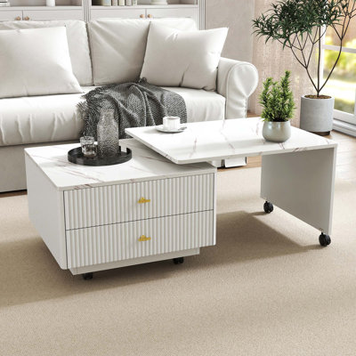 Table basse extensible avec 2 tiroirs et 6 roulettes pour le salon