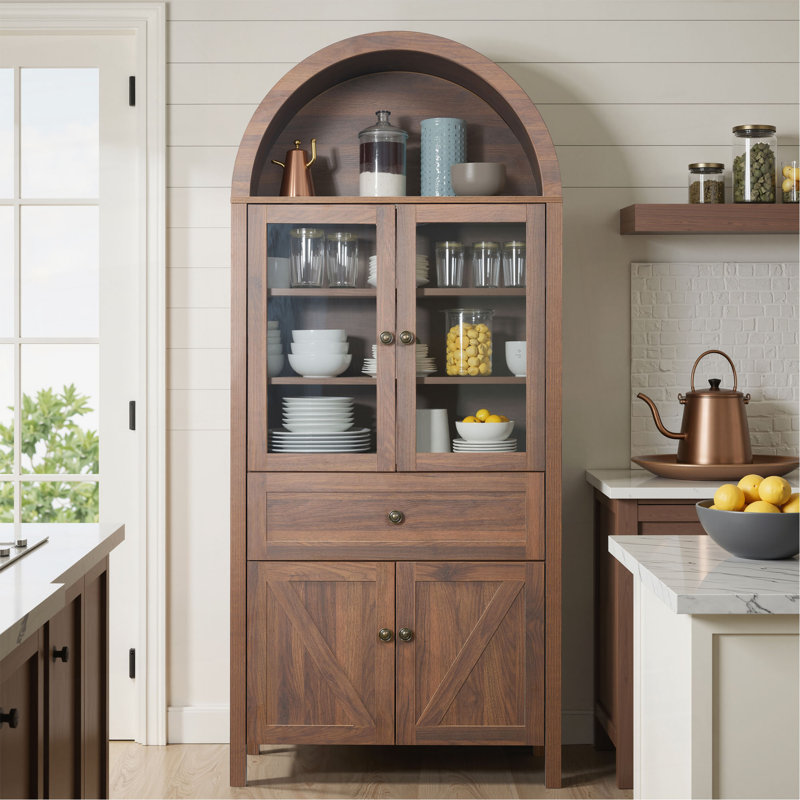 Dome Cabinet,Made Of High-Quality Materials And Antique Craftsmanship, With Large Storage Space, Walnut