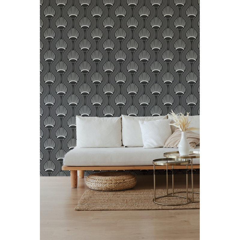 CoEd Riviere 10' L x 24" W Wallpaper Tile, Black, Non-pasted