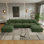 Canapé d'angle modulaire moderne en velours côtelé en forme de U, 342 cm (134,5 po), canapé Cloud Couch 4 places sans dossier avec pouf, assise profonde, aucun assemblage requis, vert