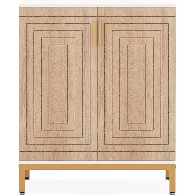 20 Pair Shoe Storage Cabinet, White/Natural/Gold