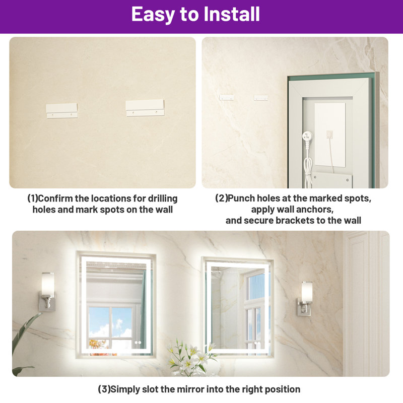 Miroir de salle de bain Dineen, 55 po x 36 po, Nickel brossé