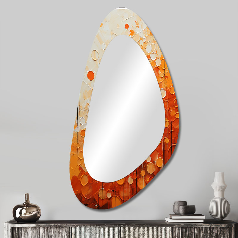 Tangerine Tango IV - miroir décoratif en forme de paysage unique, miroir mural asymétrique jaune, impression d'art en métal