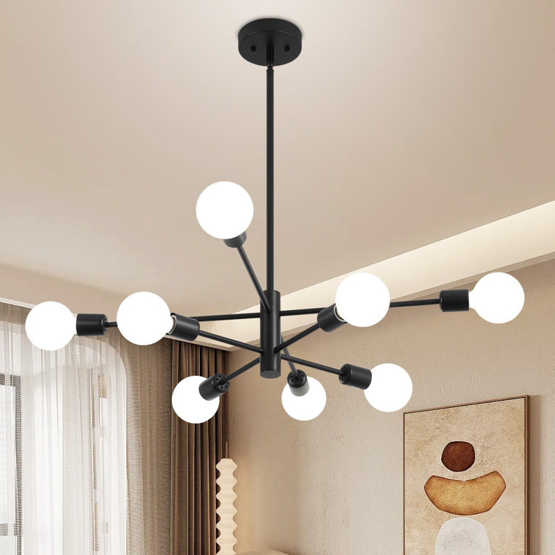 Lustre sphérique spoutnik moderne 8 lumières Glenarm, Noir mat