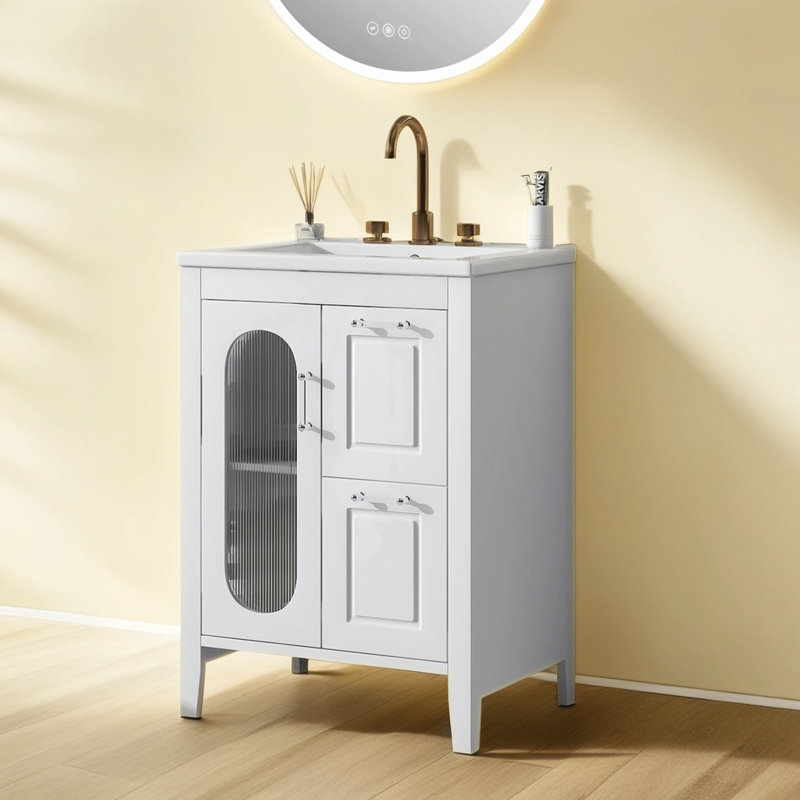 Ahlaya 24'' Free Standing Single Bathroom Vanity with Ceramic Top, White