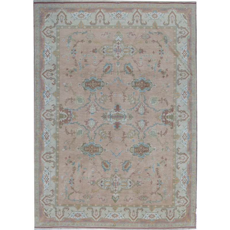 Tapis doré et beige noué à la main de haute qualité