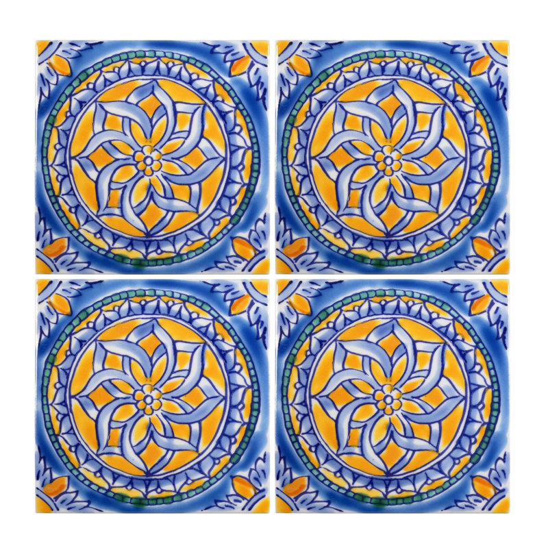 Handmade Mediterranean Blue and Yellow Ceramic Wall Tile