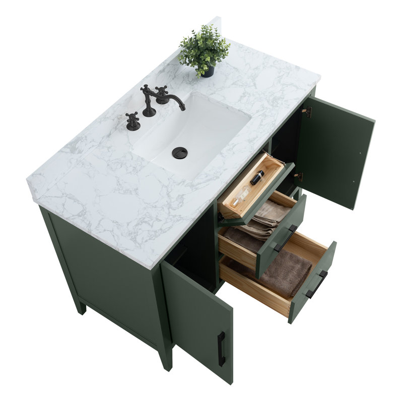 Ensemble de meuble-lavabo simple 48 po avec plateau en marbre Chambery, Vert rétro, Noir mat