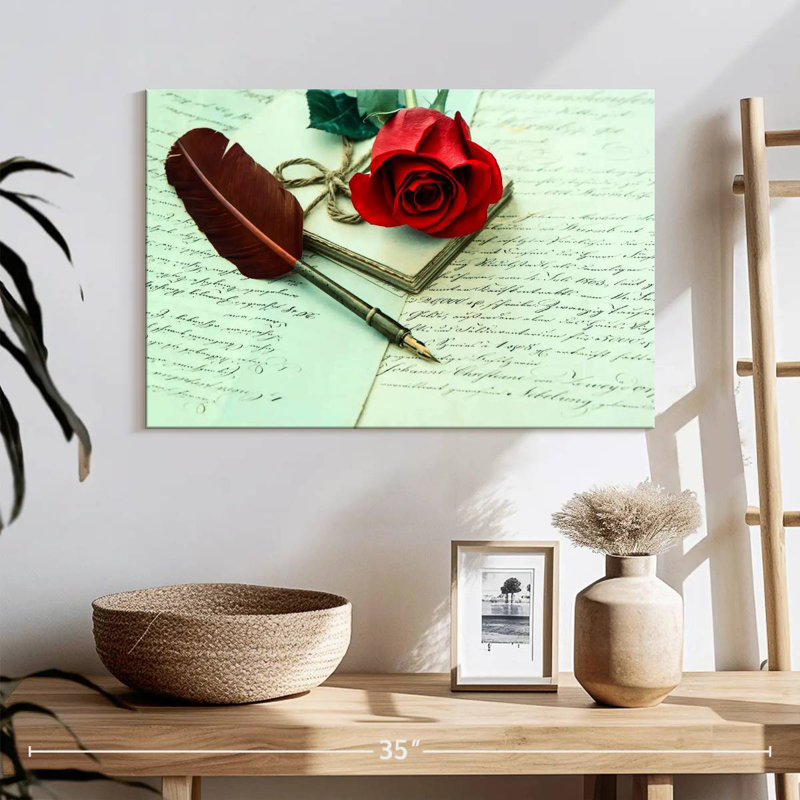 Hardie rose et lettre d'amour, H 16 po x l 24 po