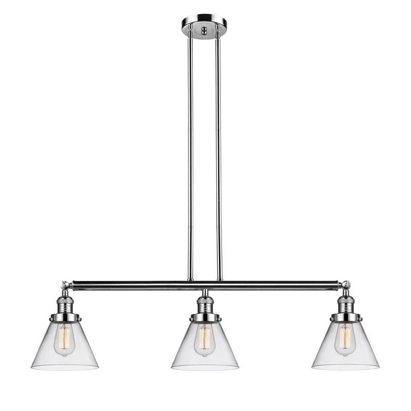 Morgan 3 - Light Kitchen Island Pendant, Clear, Polished Nickel, 6 Watt Vinage LED Bulb