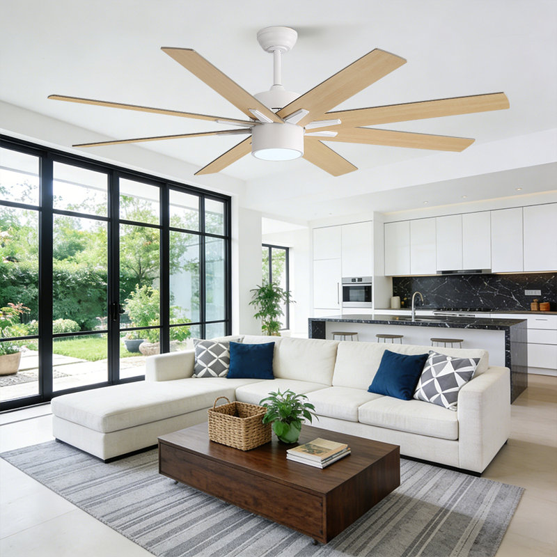 Ventilateur de plafond d'intérieur 64 pi à 8 pales avec pales et contreplaqué standard avec télécommande intégrée à DEL 64 po