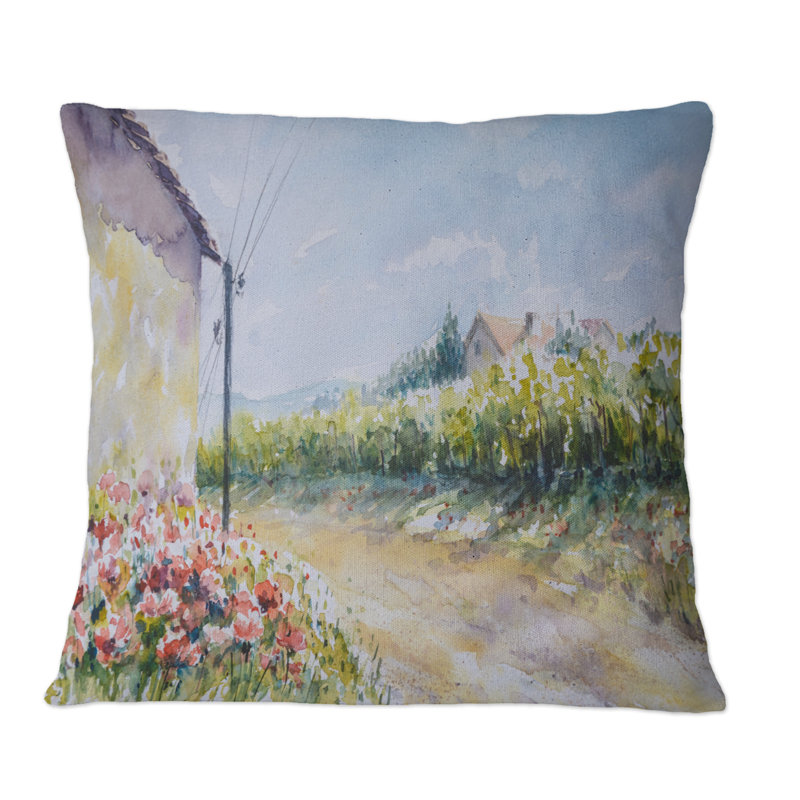 Coussin Poppy Flowers By A Countryside Road - Country, 16 po x 16 po