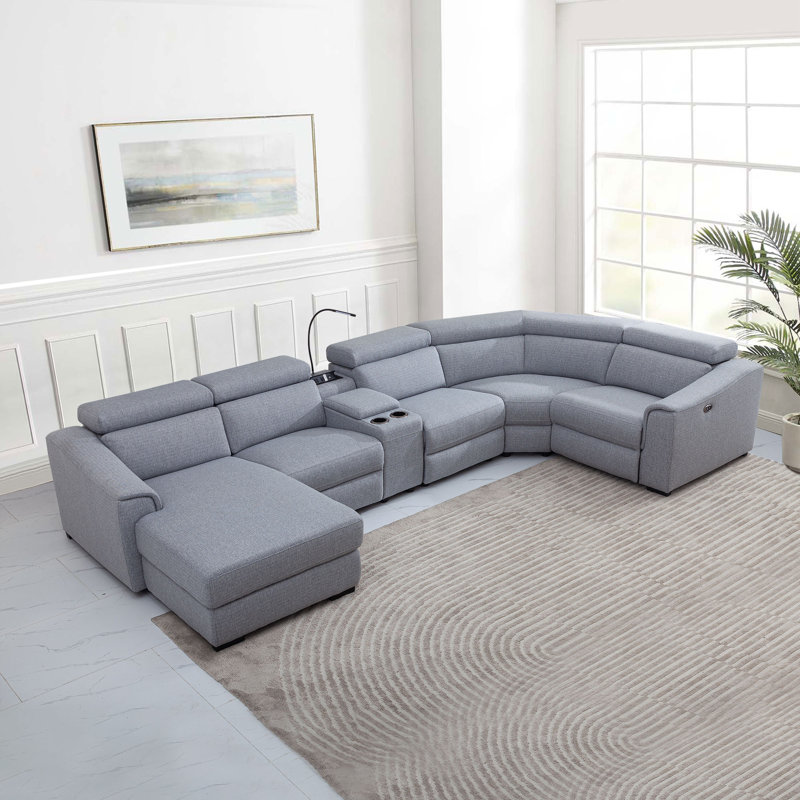 Upholstered Power Reclining U-Shaped Sectional, Left Hand Facing, Fog Polyster Blend