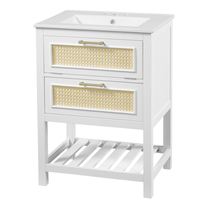 Meuble-lavabo simple 24 po avec plateau en céramique, Blanc