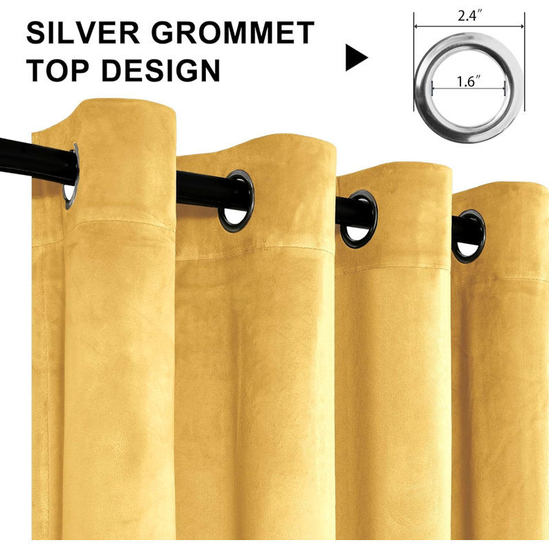 Velvet Blackout Curtain Pair, 52" W x 120" L, Yellow